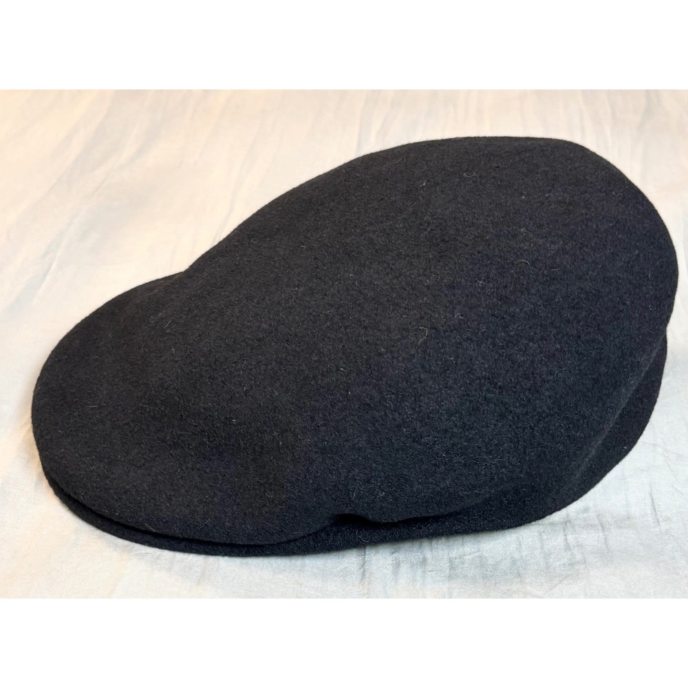 Kangol 504 Flat Cap Mens xl Black 100% Pure New Wool Driving Hat Logo